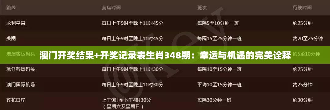 澳门开奖结果+开奖记录表生肖348期:幸运与机遇的完美诠释
