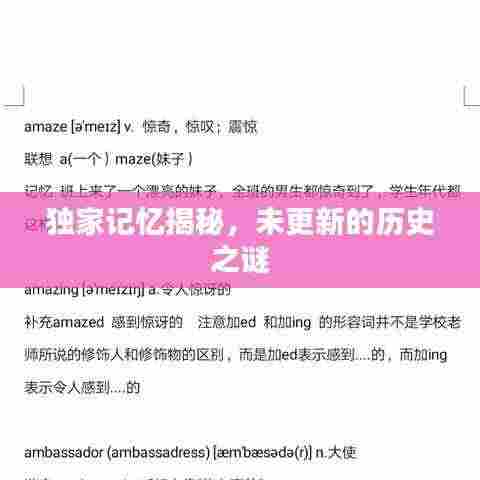 独家记忆揭秘，未更新的历史之谜